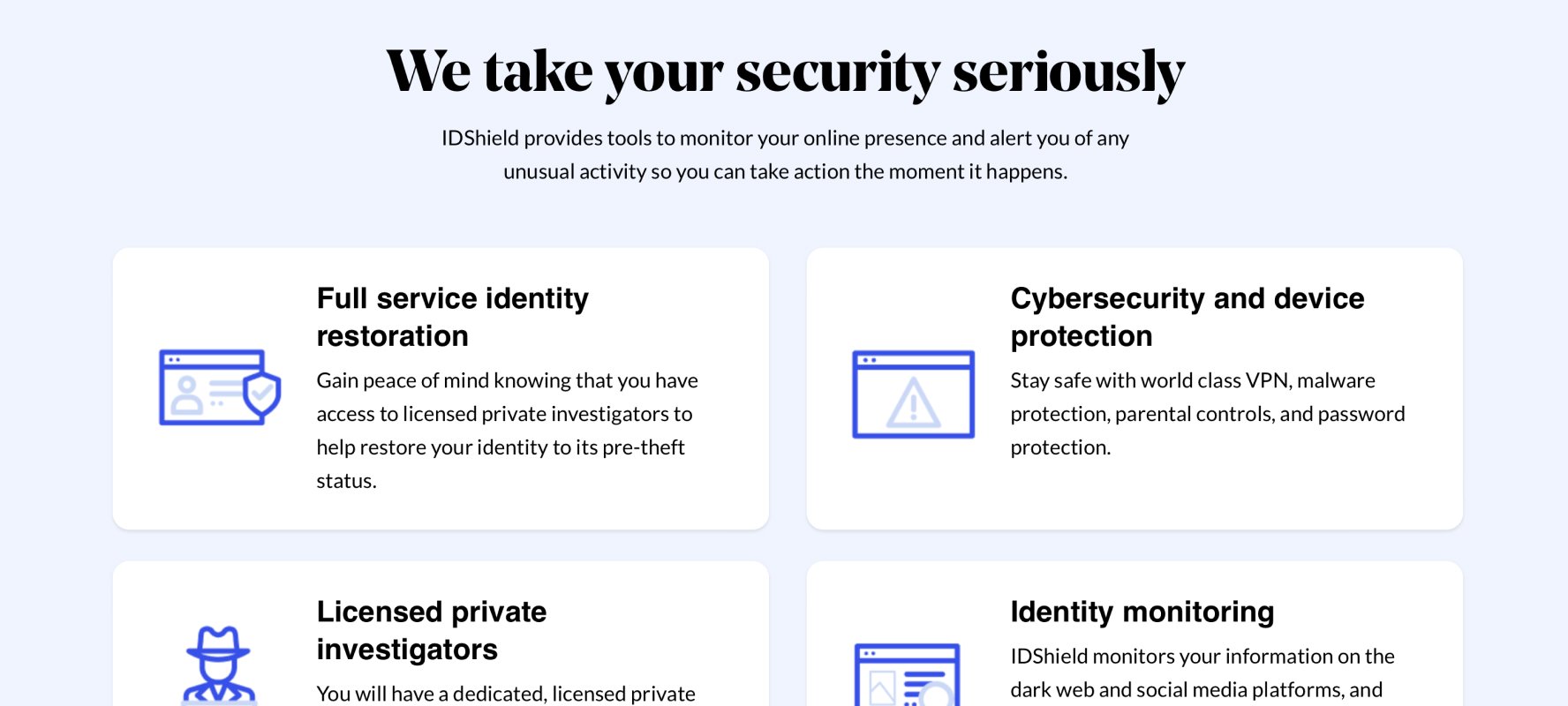 IDShield website screenshot